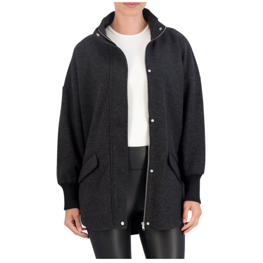 NEW  Ookie & Lala Womens Charcoal Gray Full‎ Zip Mock Neck Jacket XS